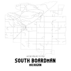South Boardman Michigan. US street map with black and white lines.