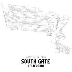South Gate California. US street map with black and white lines.