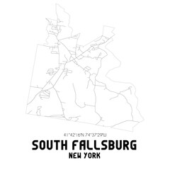 South Fallsburg New York. US street map with black and white lines.