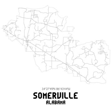 Somerville Alabama. US street map with black and white lines.
