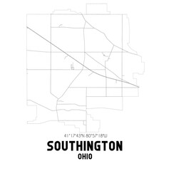 Southington Ohio. US street map with black and white lines.