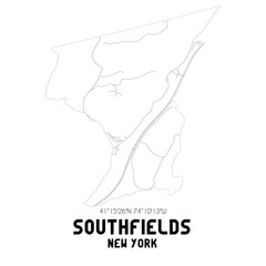 Southfields New York. US street map with black and white lines.