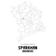 Sparkman Arkansas. US street map with black and white lines.