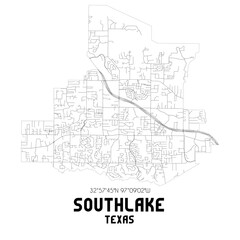 Southlake Texas. US street map with black and white lines.