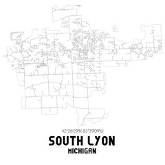 South Lyon Michigan. US street map with black and white lines.