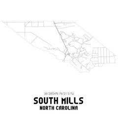 South Mills North Carolina. US street map with black and white lines.