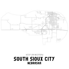 South Sioux City Nebraska. US street map with black and white lines.