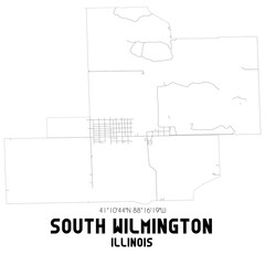 South Wilmington Illinois. US street map with black and white lines.