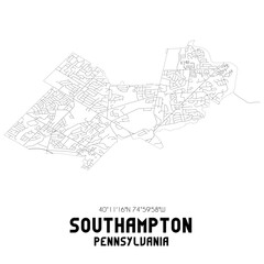 Fototapeta na wymiar Southampton Pennsylvania. US street map with black and white lines.