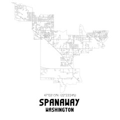 Spanaway Washington. US street map with black and white lines.