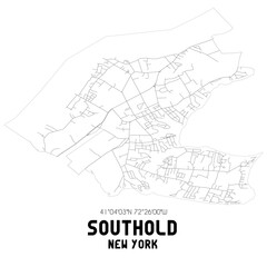Southold New York. US street map with black and white lines.