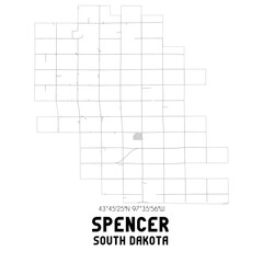 Spencer South Dakota. US street map with black and white lines.
