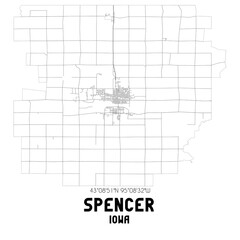 Spencer Iowa. US street map with black and white lines.