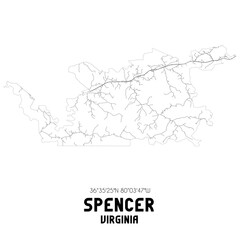 Spencer Virginia. US street map with black and white lines.