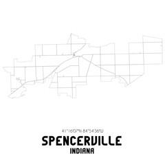 Spencerville Indiana. US street map with black and white lines.