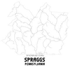 Spraggs Pennsylvania. US street map with black and white lines.