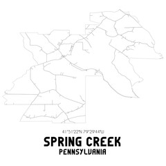 Spring Creek Pennsylvania. US street map with black and white lines.