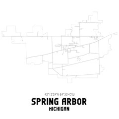 Spring Arbor Michigan. US street map with black and white lines.