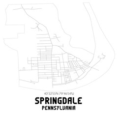Springdale Pennsylvania. US street map with black and white lines.