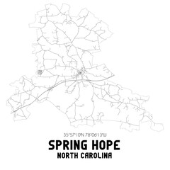 Spring Hope North Carolina. US street map with black and white lines.