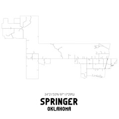 Springer Oklahoma. US street map with black and white lines.