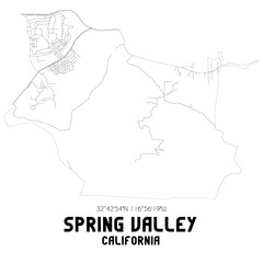 Spring Valley California. US street map with black and white lines.
