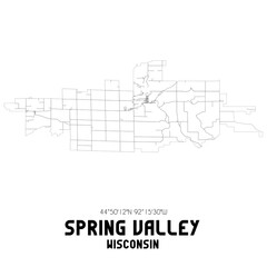 Spring Valley Wisconsin. US street map with black and white lines.