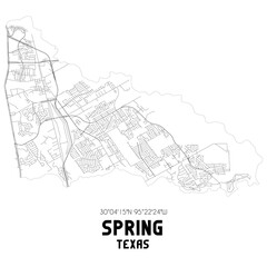 Spring Texas. US street map with black and white lines.