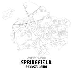 Springfield Pennsylvania. US street map with black and white lines.
