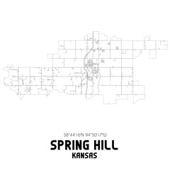 Spring Hill Kansas. US street map with black and white lines.