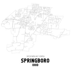 Fototapeta na wymiar Springboro Ohio. US street map with black and white lines.