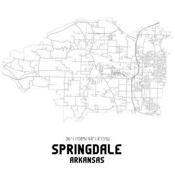 Springdale Arkansas. US street map with black and white lines.