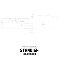 Standish California. US street map with black and white lines.