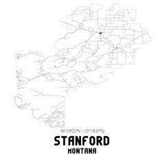 Stanford Montana. US street map with black and white lines.