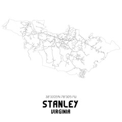 Stanley Virginia. US street map with black and white lines.