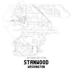 Stanwood Washington. US street map with black and white lines.