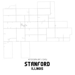 Stanford Illinois. US street map with black and white lines.
