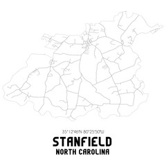 Stanfield North Carolina. US street map with black and white lines.