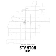 Stanton Iowa. US street map with black and white lines.