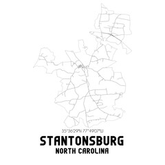 Stantonsburg North Carolina. US street map with black and white lines.
