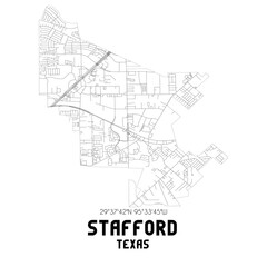Stafford Texas. US street map with black and white lines.