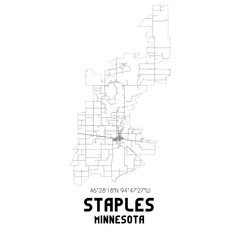 Obraz premium Staples Minnesota. US street map with black and white lines.
