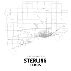 Sterling Illinois. US street map with black and white lines.