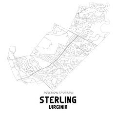 Sterling Virginia. US street map with black and white lines.