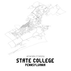 Fototapeta na wymiar State College Pennsylvania. US street map with black and white lines.