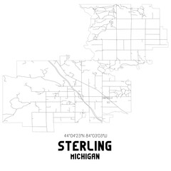 Sterling Michigan. US street map with black and white lines.