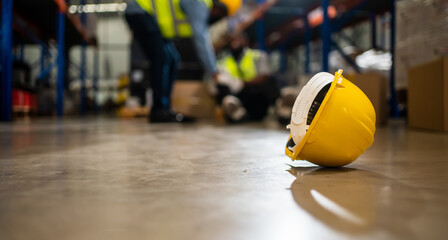 Factory Accident, Industrial accident. Warehouse staff having accident in the factory, industrial...