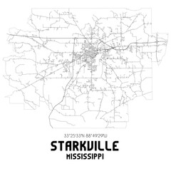 Fototapeta na wymiar Starkville Mississippi. US street map with black and white lines.