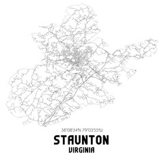 Staunton Virginia. US street map with black and white lines.