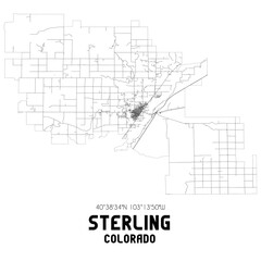 Sterling Colorado. US street map with black and white lines.
